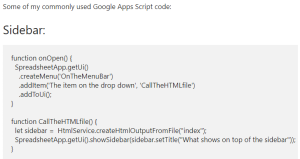 Google Apps Script Sidebar Code